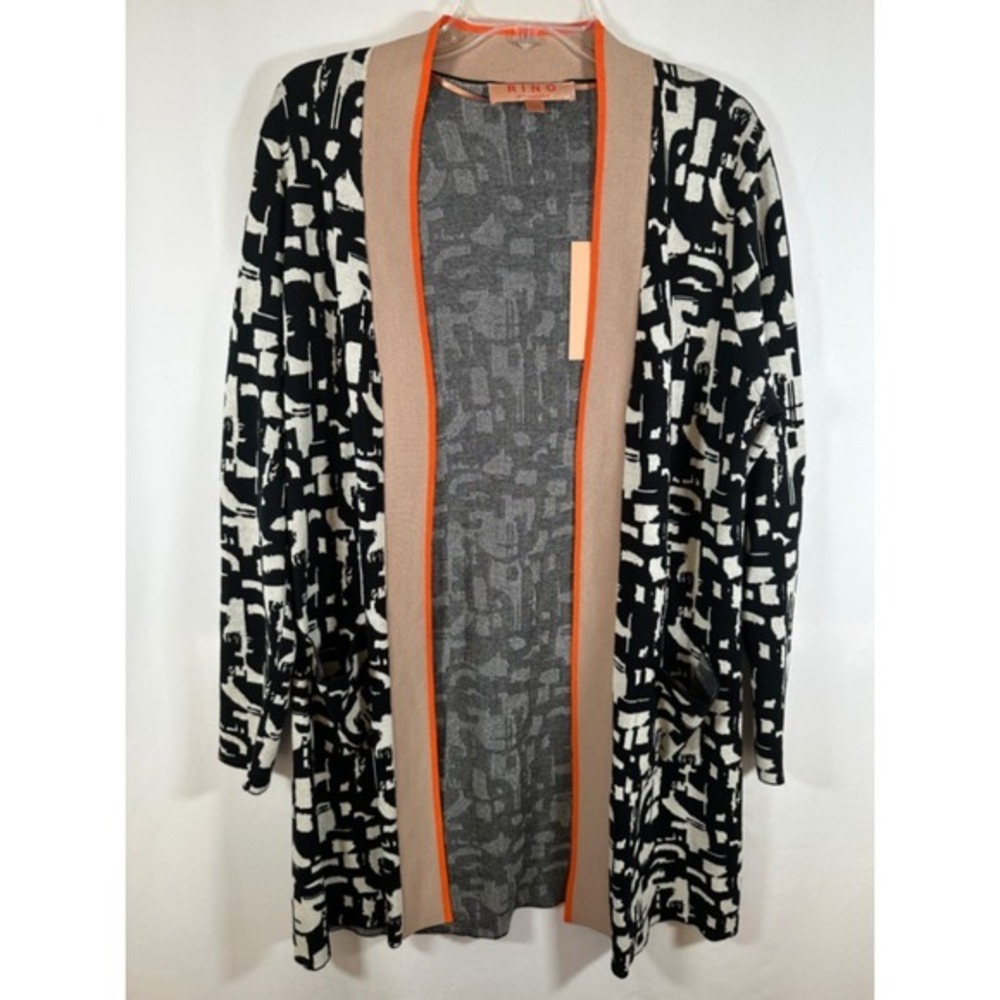 Rino & Pelle Kate Graphic Long Cardigan Duster Sweater Camel Black NWT L